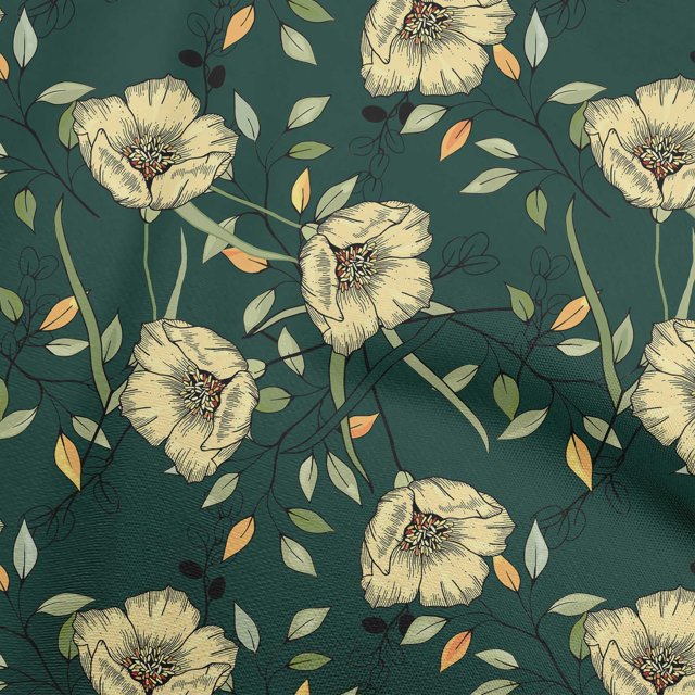 oneOone Polyester Spandex Dark Green Fabric Floral Sewing Material Print Fabric By The Yard 56 Inch Wide