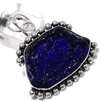 Natural Blue Moldavite Gemstone 925 Sterling Silver Gift Pendant 1.77"