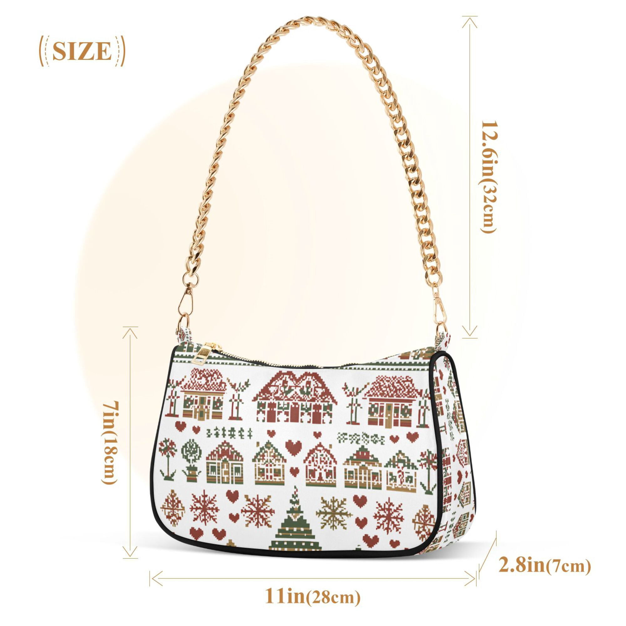 FORMRS Womens Shoulder Bag with Chain Strap Clutch Purse Cute Tote Handbag, Green Nordic Christmas House