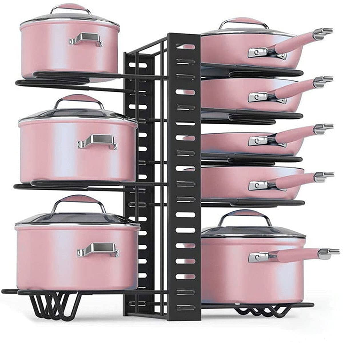 Werseon Pot Rack Organizers 8 Tiers Pots and Pans Kitchen Cabinet Metal Holders, Black