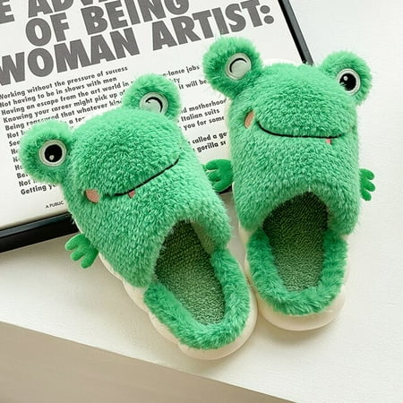 

QWZNDZGR Men s Novelty Frog Slippers Cute Animal Bedroom Shoes Unisex Winter Warm Fluffy Slippers Fleece Outdoor Shoes Birthday Gifts