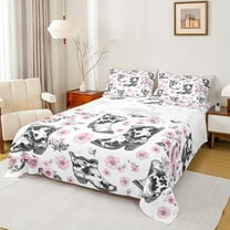 Manfei Western Cowgirls Twin Sheet Sets,Retro Cowboy Boots Twin Fitted Sheet,Pink Cherry Blossom Flat Sheet For Girls Boys,Breathable Home Decor,3-Piece