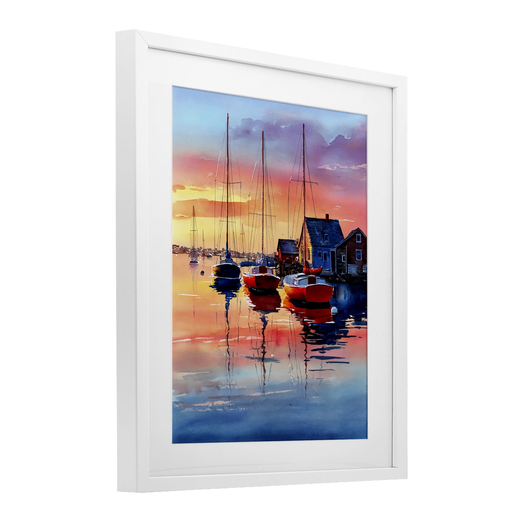 Stupell Industries Vivid Sunset at Docks White Framed Print Under Glass, design by Franklyn Gregory