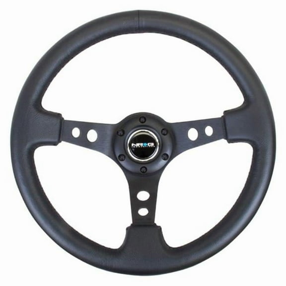NRG  Spoke & Circle Cutouts Reinforced Steering Wheel, Black Leather with Black - 350 mm