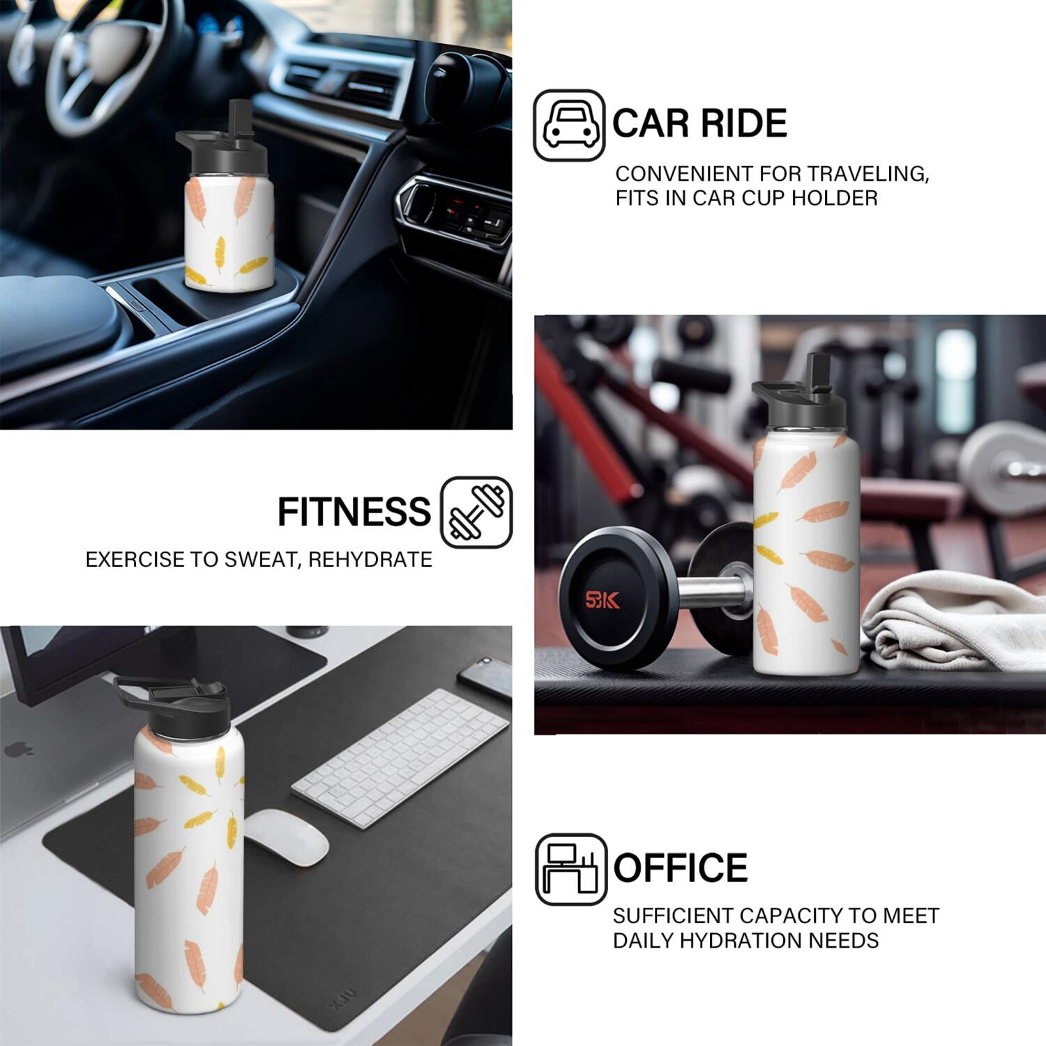 Modern 18 oz Insulated Stainless Steel Water Bottle with Straw & Cleaning Brush , Leakproof, BPA-Free, 304 Stainless Steel, Wide Mouth, Travel Mug for Car, Gym, Office