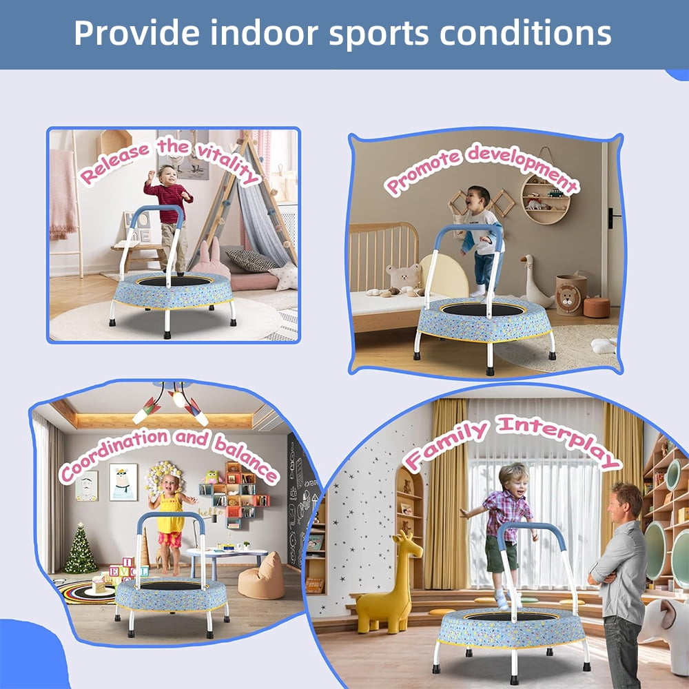 MIDODO Trampoline for Kids, 27.5 in Toddler Trampoline with Foam Handle for Indoor and Outdoor Use, Foldable Mini Trampoline for Fun Play & Exercise