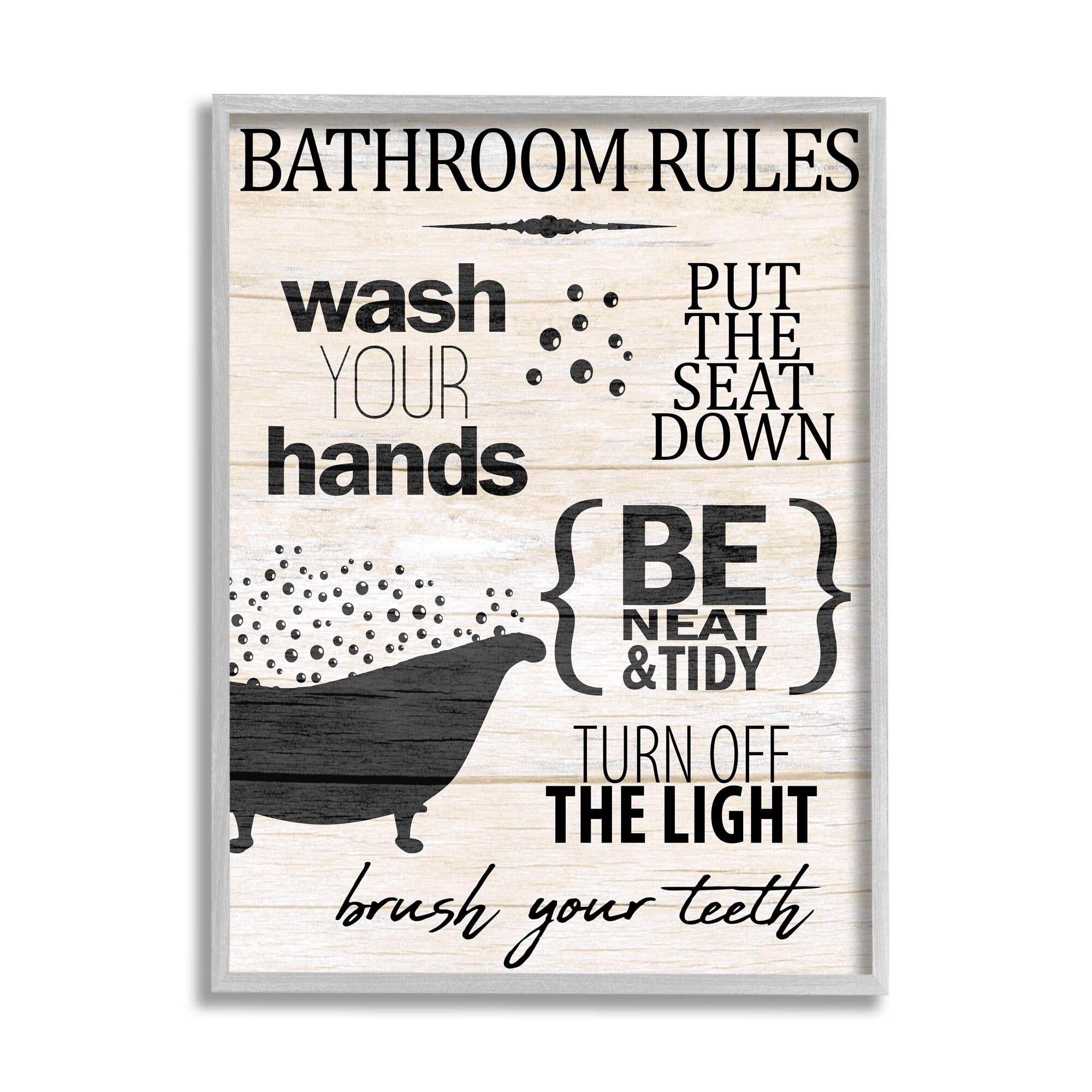 Stupell Industries Rustic Bathroom Rules Sign Wash Hands Typography Framed Wall Art, 24 x 30, Design by Kim Allen