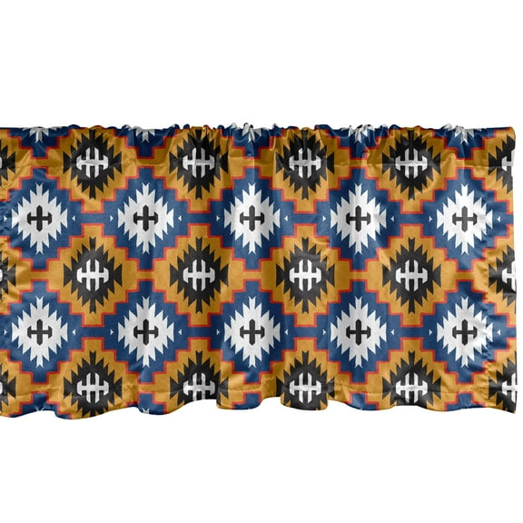 Ambesonne Mexican Print Window Valance, Simplistic Ethnic Art, 54" X 18", Orange Dark Sky Blue