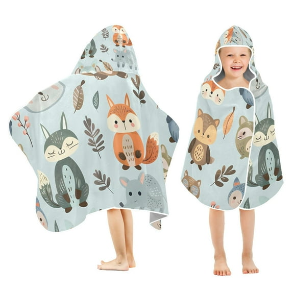 Cute Cartoon Fox Kids Hooded Beach Towel Baby Bath Poncho Towels with Hood Absorbent 50"x23.5" for Pool Swimming