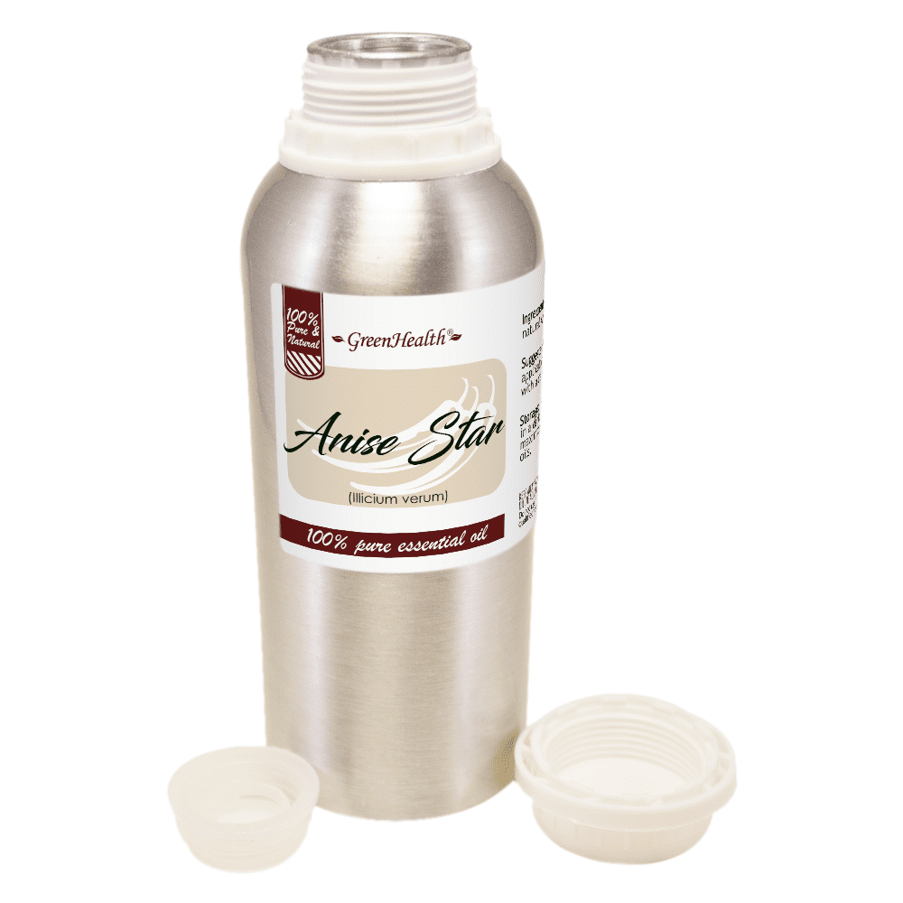 Anise Star Essential Oil - 8 fl oz (237 ml) Aluminum Bottle w/Plug and Cap - 100% Pure Essential Oil - GreenHealth