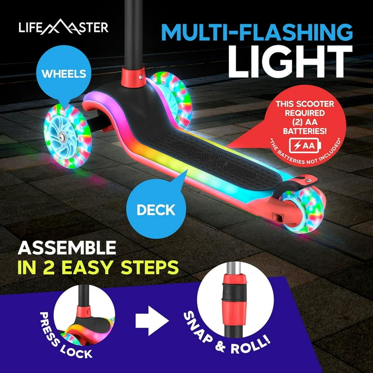 Lifemaster 3-Wheel Kids Scooter with LED Lights, Red photo 3
