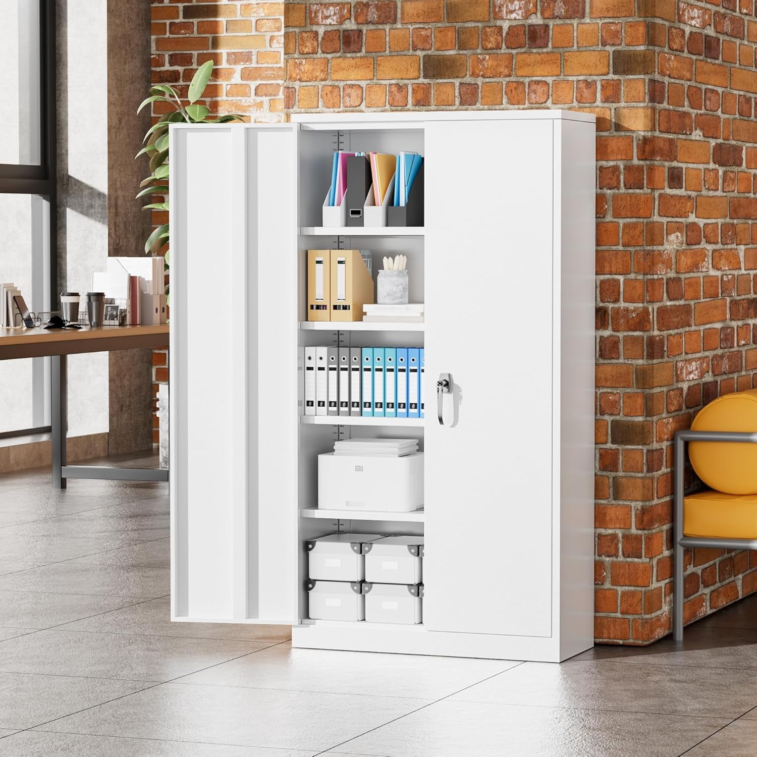 SOLAURA 72 inches Tall Metal Garage Storage Cabinets, Lockable Steel Storage Cabinet with Doors and Adjustable Shelves for Office, Home, Shops, Garage, Assembly Required, White