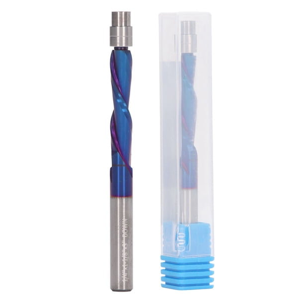 Fresa espiral CNC de carburo sólido con vástago de 1/4" y rodamiento.