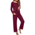 thumbnail image 3 of Women's Long Sleeve Sleepwear Soft Crew Neck Pyjama Set,Wine Red, 3 of 5