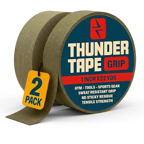 Thunder Tape Grip Tape – 2 Roll Pack ODG (Green) – Cloth Grip Tape for Sports, Outdoor & Tools – 1” x 66 Ft – Non-Reflective, Weather-Resistant