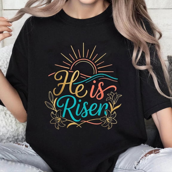 100% Cotton Unisex He is Risen Minimal Christian Easter Sunrise T-Shirt