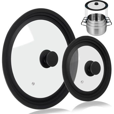 Universal Lid for Pots Pans and Skillets, 2 Pack Pan Cover fit 7", 8" 9" & 10", 11", 12" Diameter Cookware, Silicone Replacement Pan Lid Pot Lids for Frying Pans, Cast Iron,Tempered Glass Lid