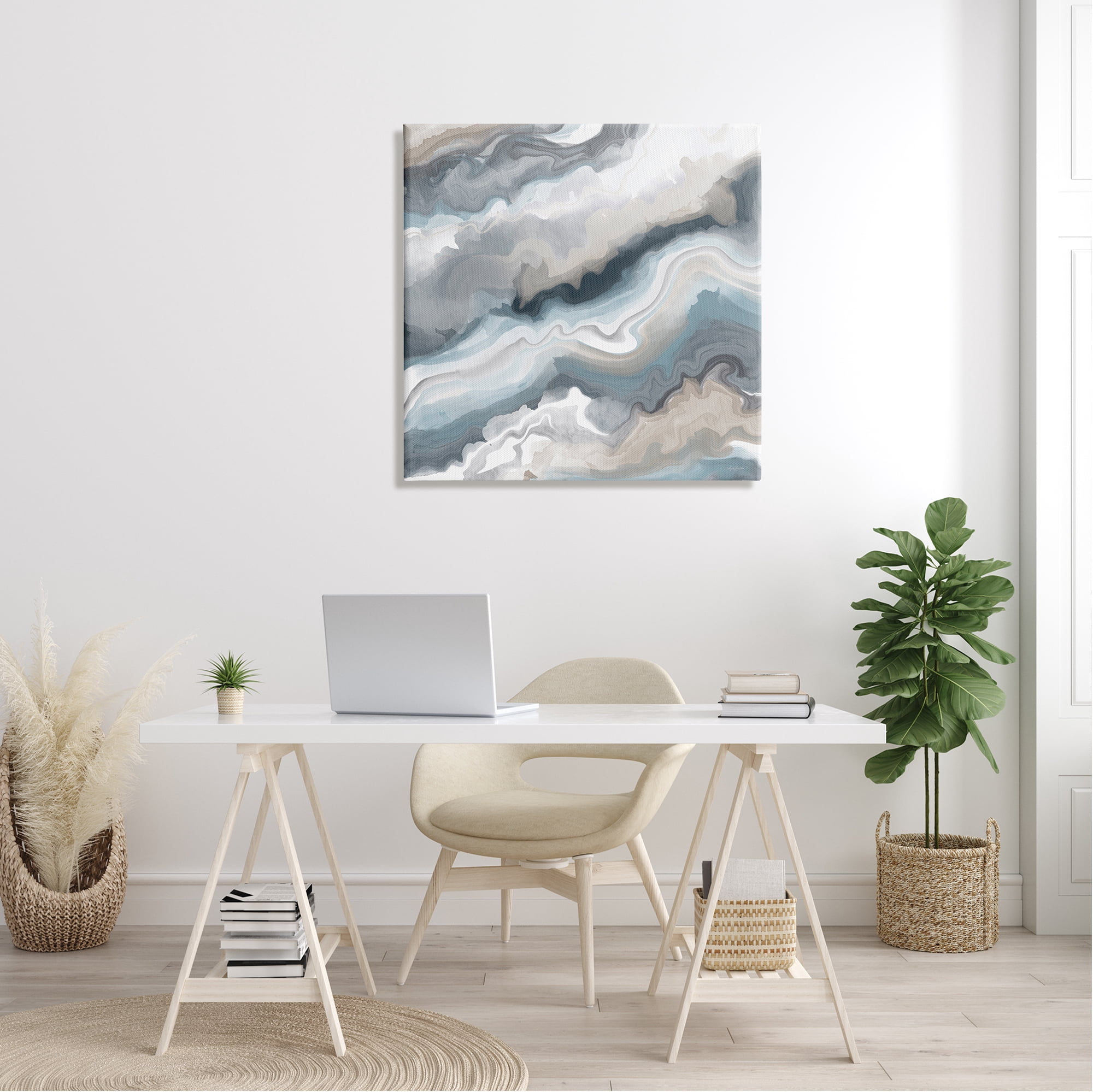 Stupell Industries Abstract Flowing Blue White Agate Rock Illustration Paintings Gallery-Wrapped Canvas Print Wall Art, 30x30, by Angela Bawden