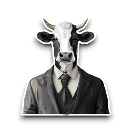 DOPASTICKER Farm Cow Animal In Suit Sticker Car Window Scrapbook Phone Water Bottle Stickers Cars Stickers Water Bottle Stickers For Kids