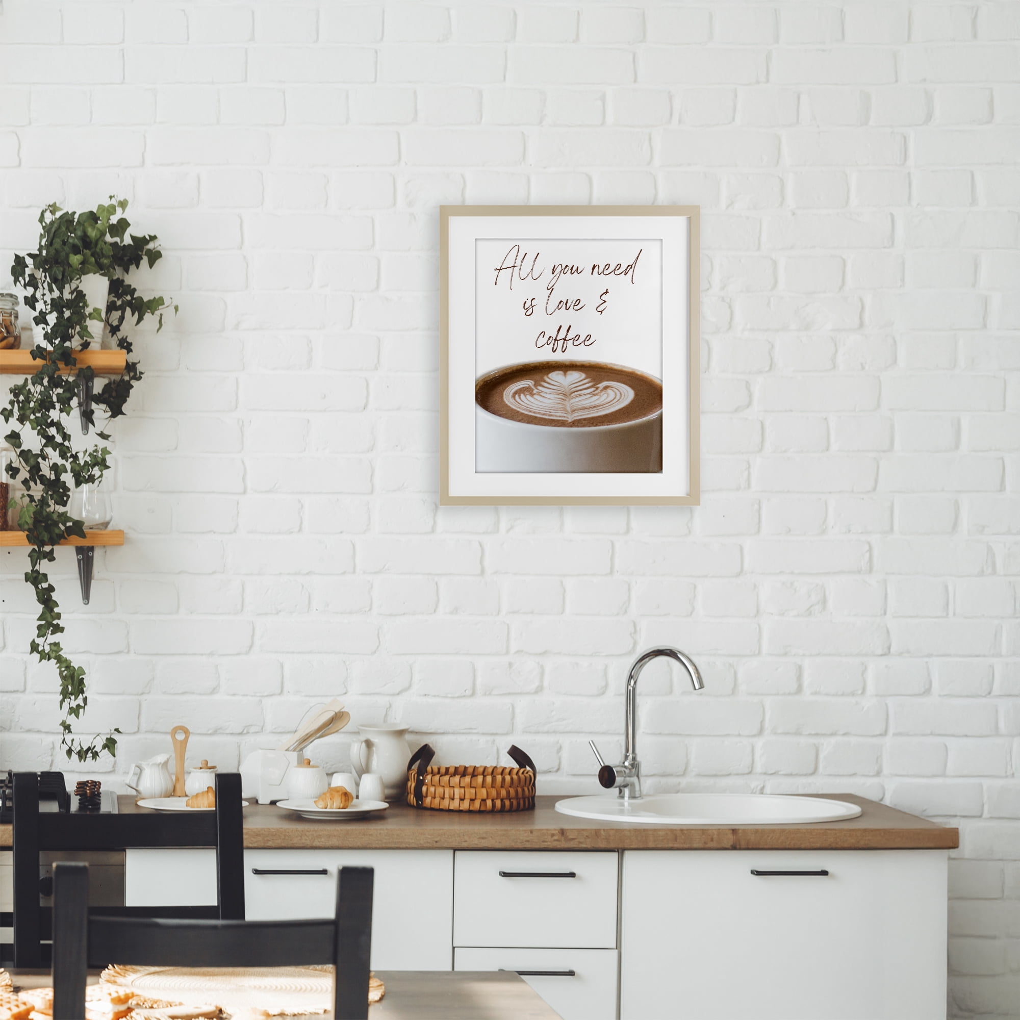 Stupell Industries All You Need Love & Coffee Birch Framed Print Under Glass, design by Jesse Keith