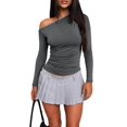 thumbnail image 2 of Women'S Off Shoulder Tops Dressy Long Sleeve Asymmetrical Slim Fit Going Out Fall Blouse Ruched Shirts Dark Gray S, 2 of 8