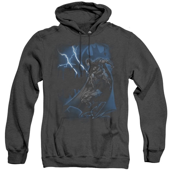 Batman Lightning Strikes Adult Heather Hoodie Sweatshirt Black