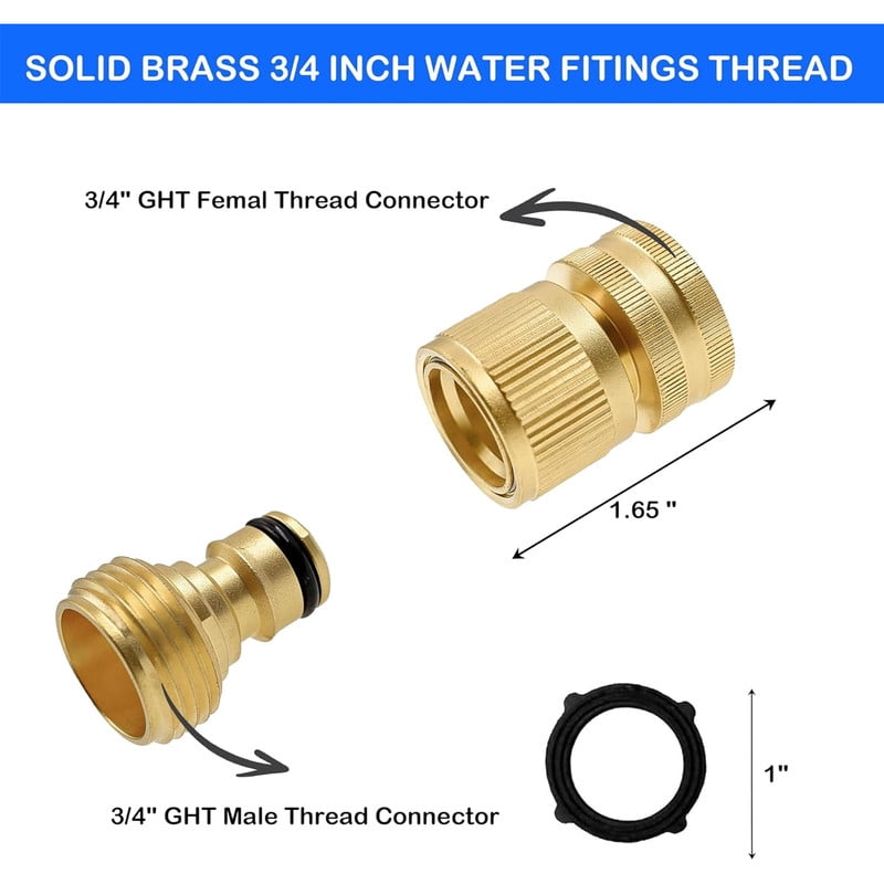 3/4" Garden Hose Quick Connect Solid Brass Quick Connector Garden Hose Fitting Water Hose Connectors Garden Hose Disconnect (6Set）