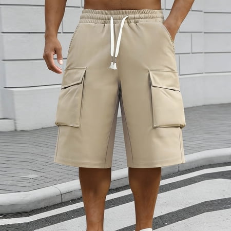 Xdegoge Cargo Shorts for Men Lightweight Casual Summer Outdoor Shorts with Multi-Pockets Elastic Waist Drawstring Hiking Sports Bottoms for Golf Fishing Work