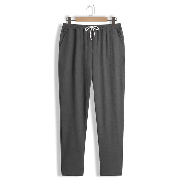 Pantalones largos para hombre, color liso, informales, a la moda, con cintura elástica, holgados, de pierna ancha, rectos, de poliéster