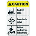 thumbnail image 1 of Forklift Area Look Both Ways Follow Pedestrian Walkways Sign, ANSI Caution Sign,, 1 of 8