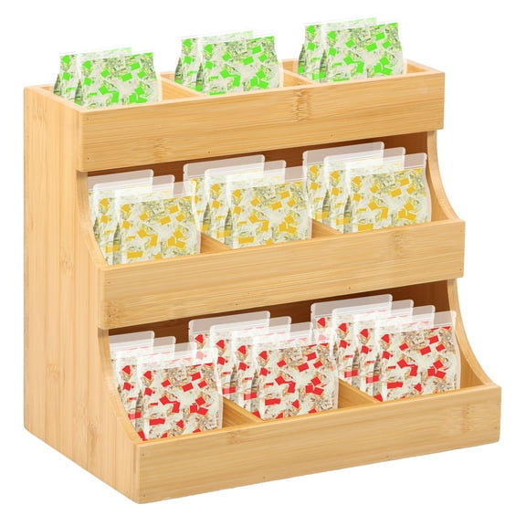 Vertical Bamboo Tea Bag Organizer - Holds 180 Bags - Elegant Wooden Storage Box for Home, Office, Café - Caddy Also Holds Sugar Packets and Creamers