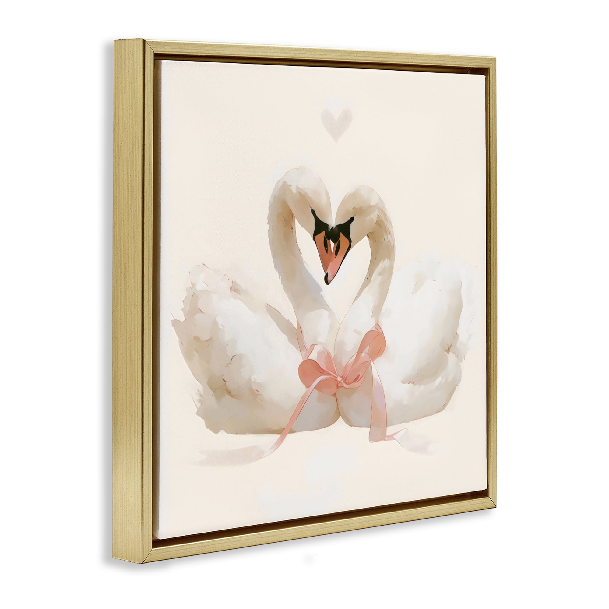 Stupell Industries Swan Pair with Bow Gold Framed Floater Canvas Wall Art, design by Creative Studio