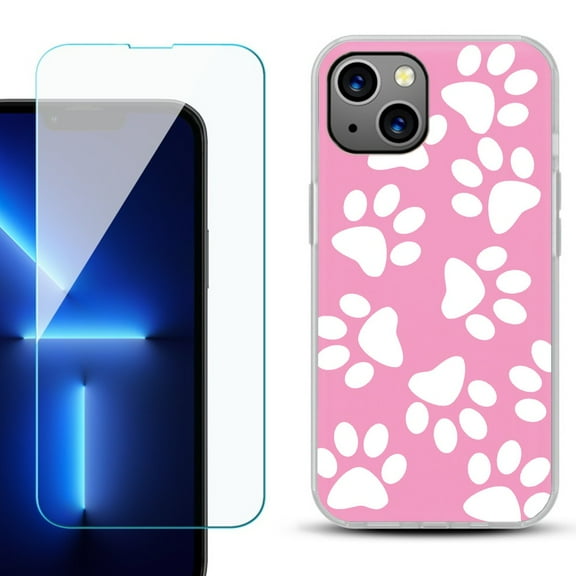 OneToughShield ® for iPhone 15 Plus Shockproof Phone Case, with Tempered Glass Screen Protector - Pet Paw/ Pink