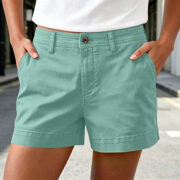 Cagogo Women Plus Size Mid Rise Shorts with Pockets Casual Regular Fit Solid Shorts Workout Lounge Beach Travel Bottoms, Mint Green M