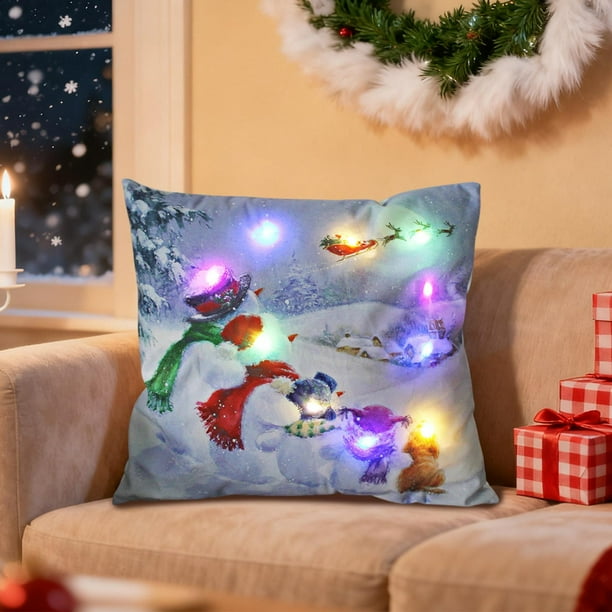 Christmas LED Pillows Holiday Gifts LED Pillows That Can Flash Or Stay On Two Mode Switching Printed Sofa Pillows Cushions Pillowcases