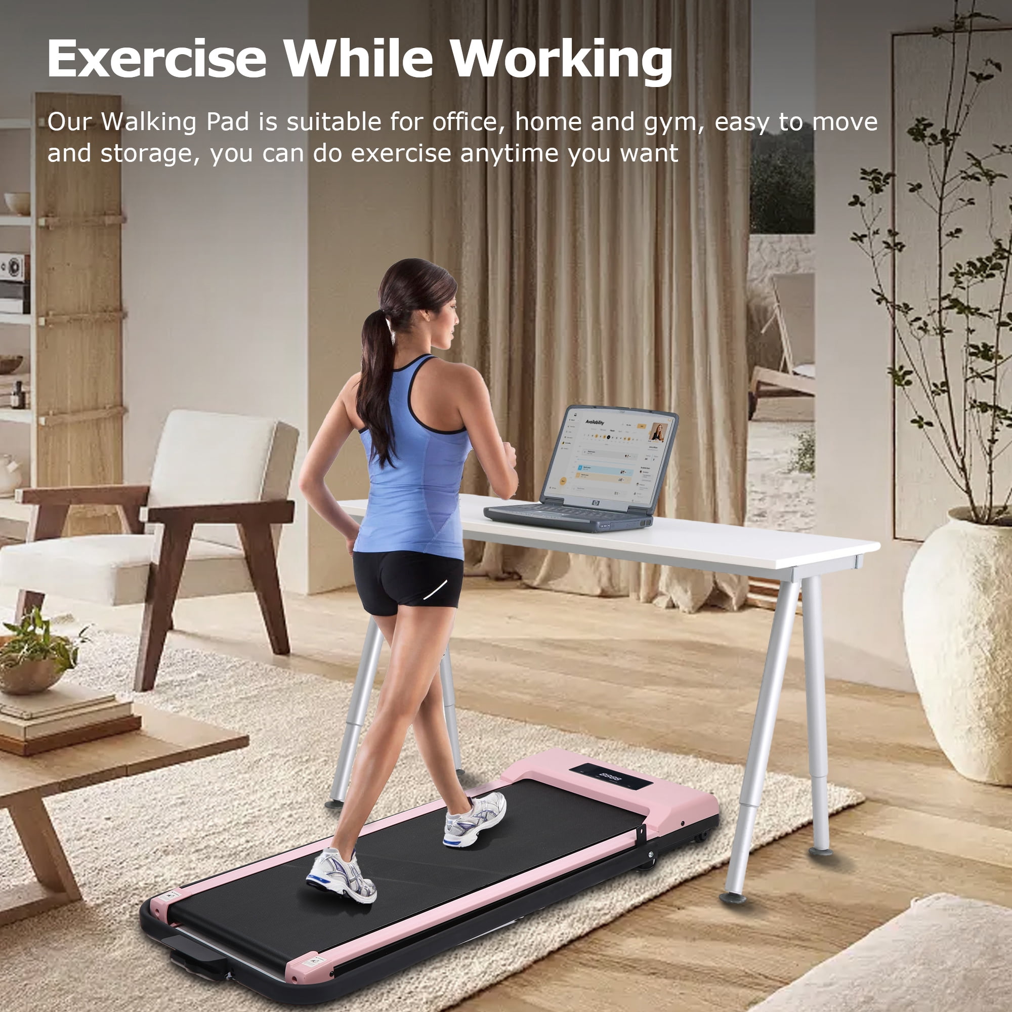 HYEASTR Portable Folding Treadmill 3.0HP Walking Pad Treadmill 220LB Capacity Under Desk Treadmill with Remote Control 2 in 1 Exercise Jogging Running Machine for Home/Office - Pink