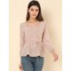 thumbnail image 3 of Blusa de Cintura con Cinturón Allegra K Estampado Floral Albaricoque XS, 3 of 6