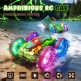 thumbnail image 3 of JoyStone Amphibious RC Car for Kids, 4WD Waterproof All Terrain Remote Control Stunt Truck with Double-Sided Driving, LED Light-Up Wheels, 2 Batteries, Green, 3 of 10