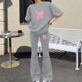 thumbnail image 5 of UACY Girls 2 Piece Casual Outfit Set - Butterfly Print T Shirt and Flare Pants, Soft Everyday Clothing for Kids (Grey, 10-11 Years), 5 of 5