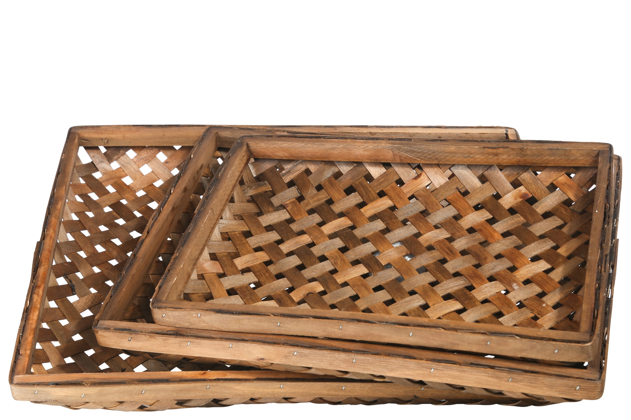 Classic Style Rectangle Tobacco Basket with Weave Pattern, Set of 3, Brown