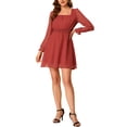 thumbnail image 2 of INSPIRE CHIC Women's Swiss Dots Puff Square Neck Smocked Waist Chiffon Dress XL Brick red, 2 of 6