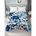 thumbnail image 4 of Full Flat Sheet 81"x96", Abstract Floral Soft Lightweight Bedding Flat Sheets Only, Blue Flowers Retro Country Watercolor Brushed Microfiber Top Bed Sheet, Breathable StainResistant Bedsheets, 4 of 9
