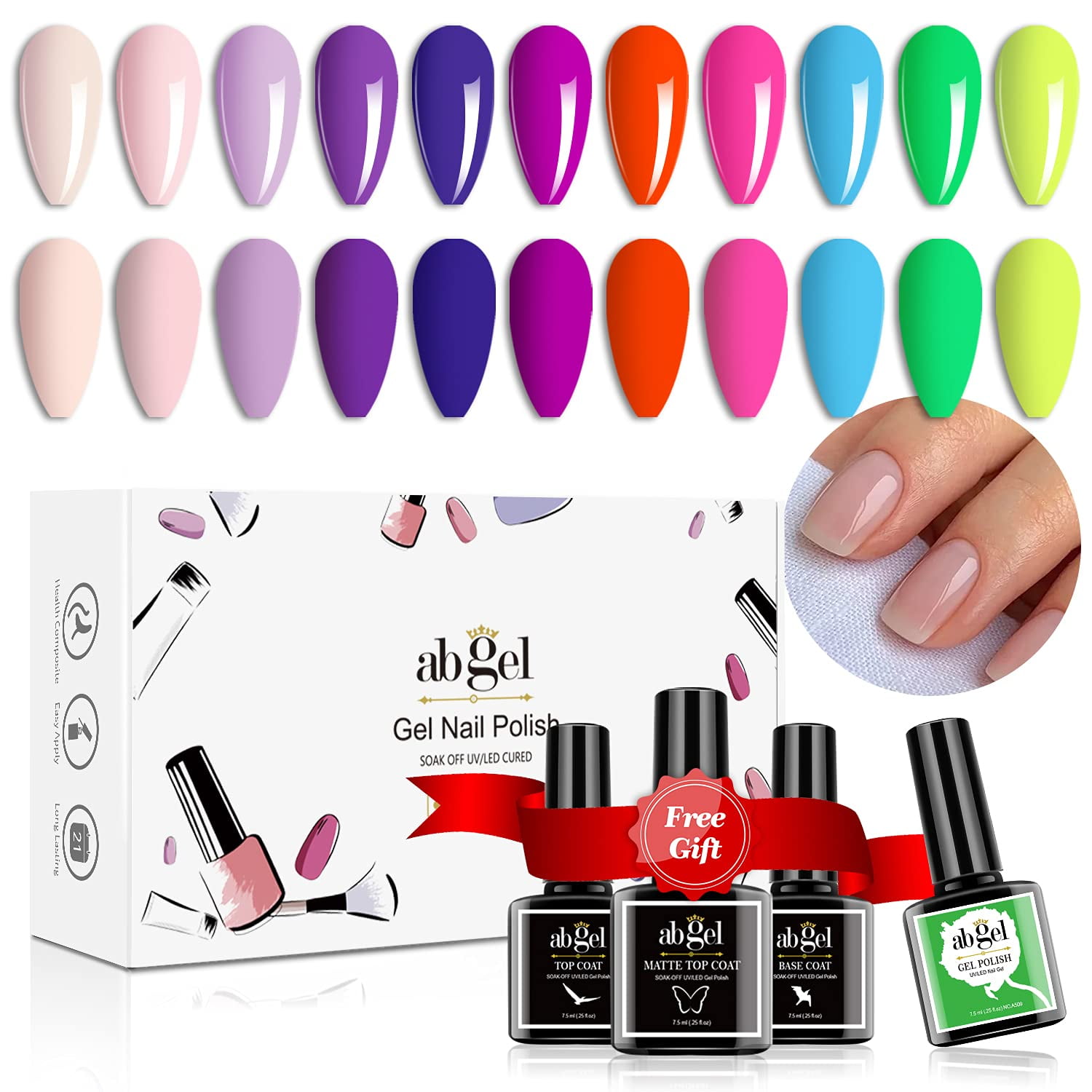 ab gel Gel Nail Polish Kit, 12 Colors Neon Nail Polish Set with Base