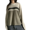 thumbnail image 1 of Qiylii Women V-Neck Sweater Stripe Contrast Color Long Sleeve Loose Knitted Tops Autumn Winter Casual Pullovers Tops, 1 of 5