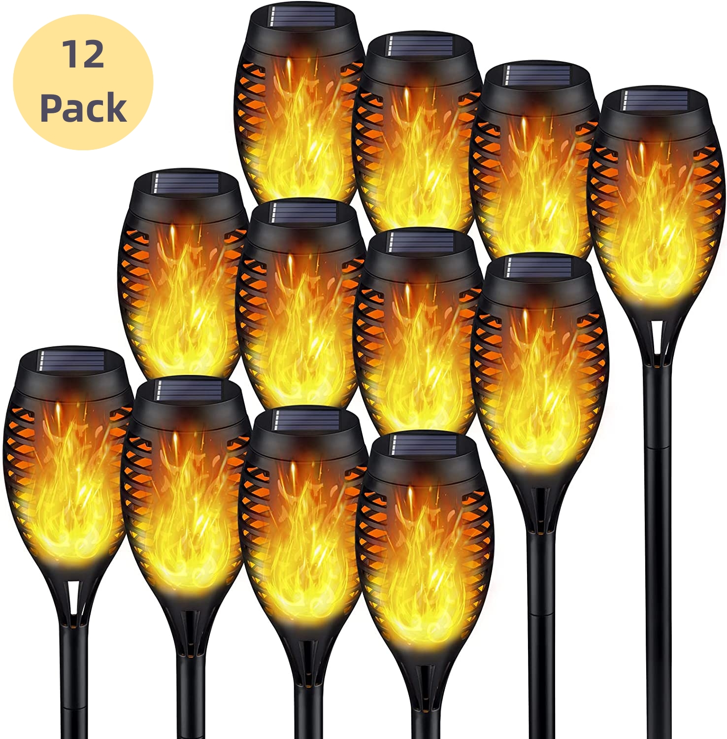 48 LED Solar Torch Flame Lights 12 Pcs LED Outdoor Solar Flame Lights