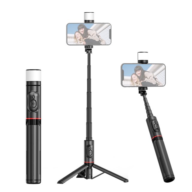 Trépied Portable Selfie Stick pour Téléphone, Support Trépied Extensible, Longueur Max. 765 mm, Lumière de Remplissage LED Intégrée avec Déclencheur à Distance pour Vlog, Diffusion en Direct, Selfie, Vidéo en Ligne