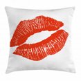 thumbnail image 1 of Kiss Throw Pillow Cushion Cover, Print of Red Lips Kiss Mark on White Background Seductive Trace with Grunge Display, Decorative Square Accent Pillow Case, 24 X 24 Inches, White Red, by Ambesonne, 1 of 2