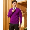 thumbnail image 5 of Kallspin Men's V Neck Sweater Cotton Relaxed Fit Long Sleeve Knit Lightweight Pullover(Purple,Small), 5 of 9
