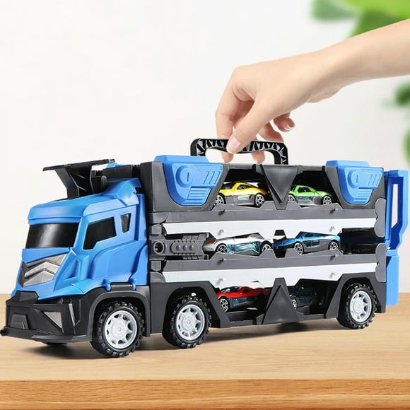 EQWLJWE Boys Toys Cars Toys,Toys Cars for Boys,Remote Control Car Toy,Deformation Folding Catapult Rail Car Storage Container Car Sound and Light Pullback Car Children's Alloy Car Playset