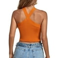 thumbnail image 5 of YYDGH Women's Criss Cross Halter Crop Top Ribbed Knit Fitting Tank Top Solid Color Sleeveless Tee Shirt Summmer Tops Orange XL, 5 of 8